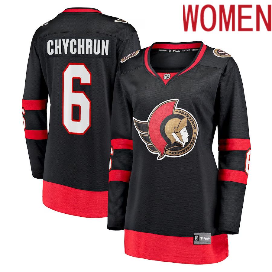 Women Ottawa Senators #6 Jakob Chychrun Fanatics Branded Black Home Breakaway NHL Jersey